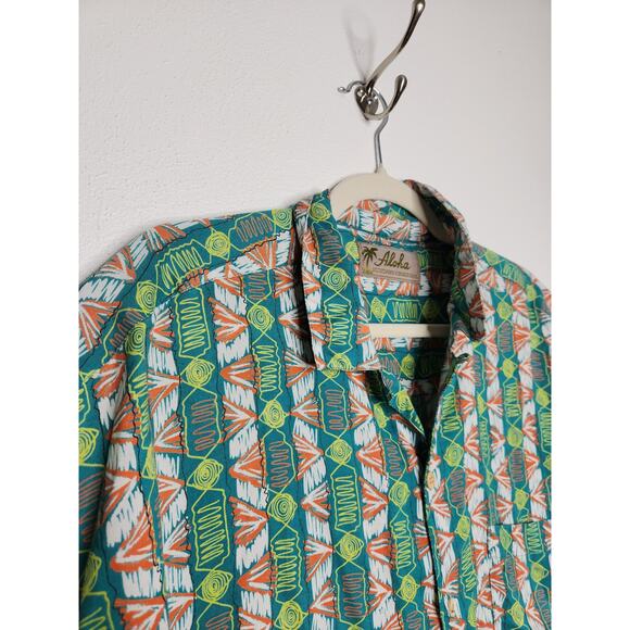 Vintage Aloha Sundays Rayon Geometric All Over Art Button Shirt Hawaiian Surf - Picture 3 of 5